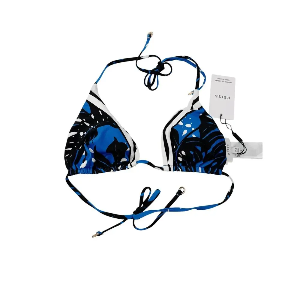 REISS Callie Printed Triangle Bikini Top Size 12 NEW $90 Blue Swimwear Swim